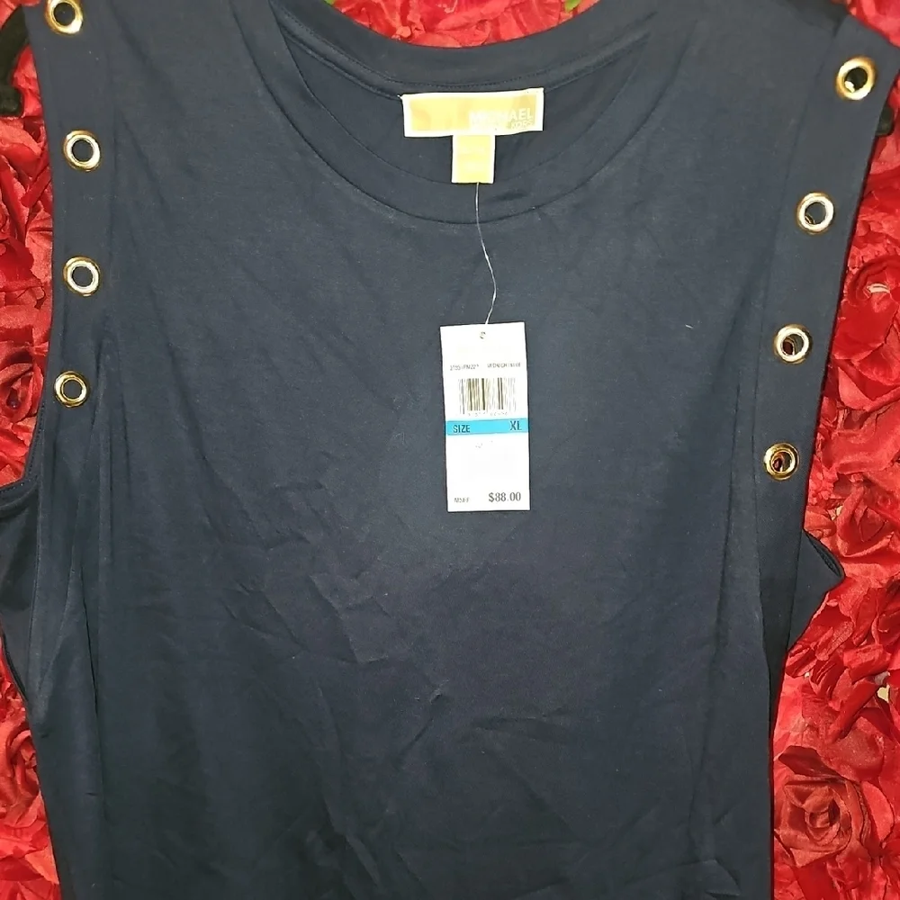 Michael Kors NWT Navy Sleeveless Top with Gold Eyelets Size XLarge